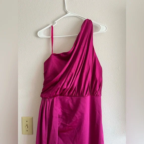 Mac Duggal One Shoulder Satin Faux Warp Gown in Berry